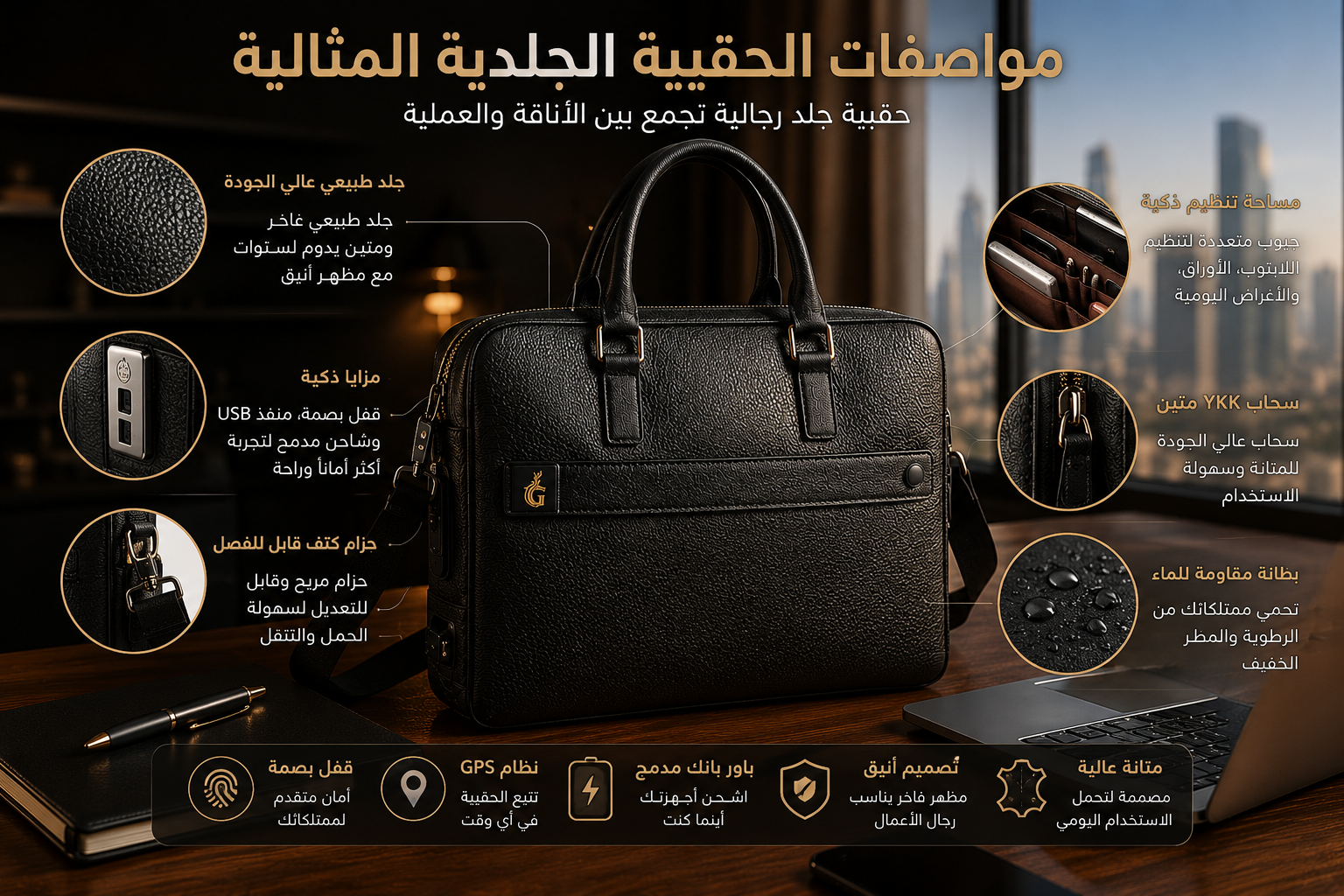 حقيبة جلدية ذكية فاخرة